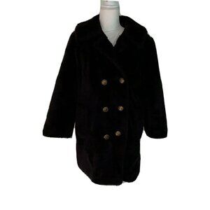 Vintage Teddy Coat Womens Double Breasted Long Sleeve Brown Orange Quilted Liner